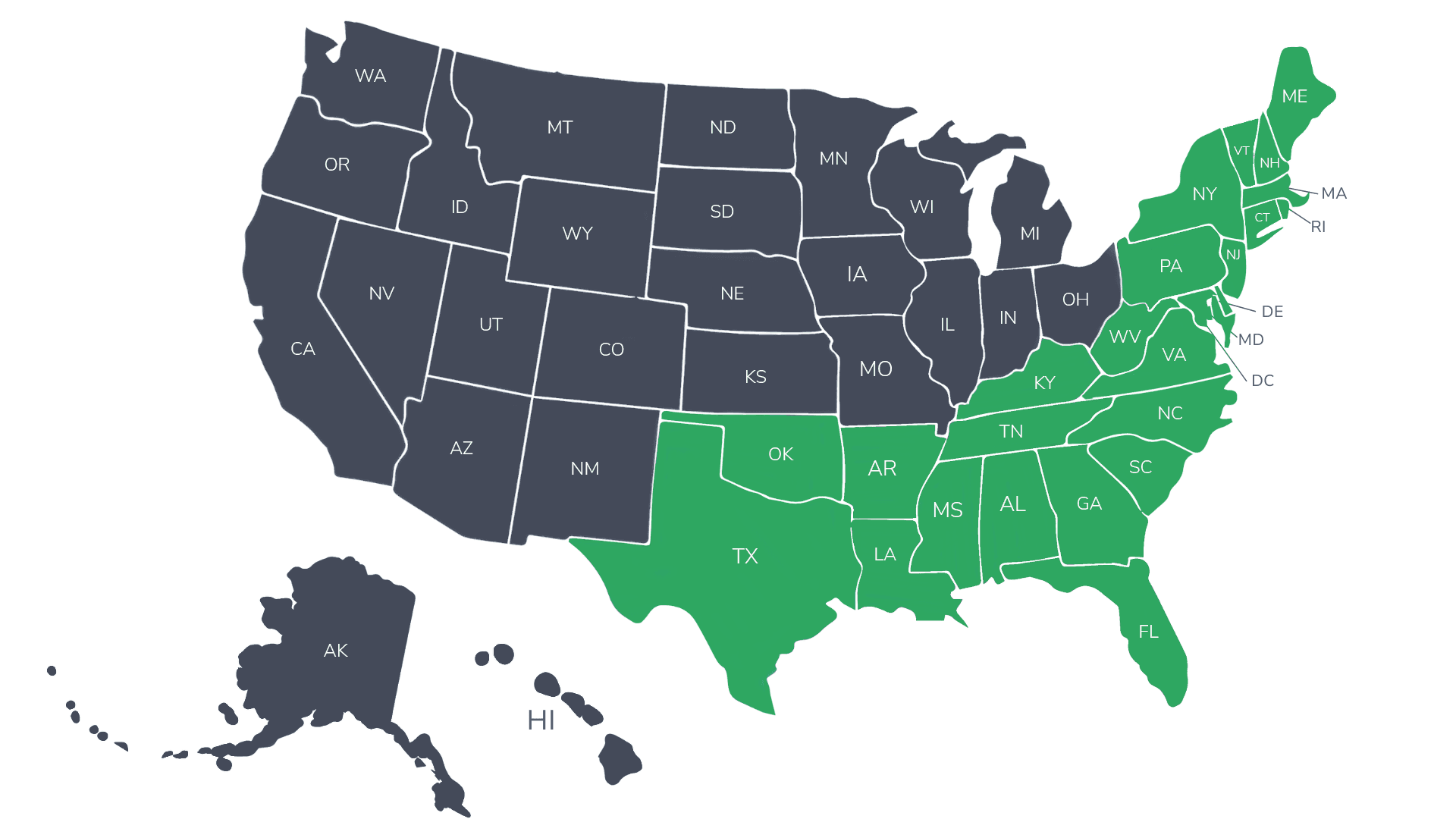 Map of the United States showing Cablecast's West and East sales regions and territory coverage.