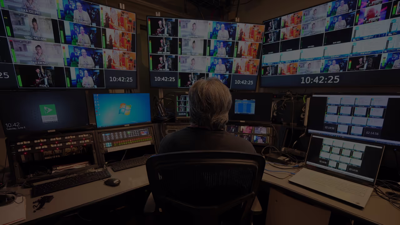A Cablecast master-control playout screen running a scheduled channel.