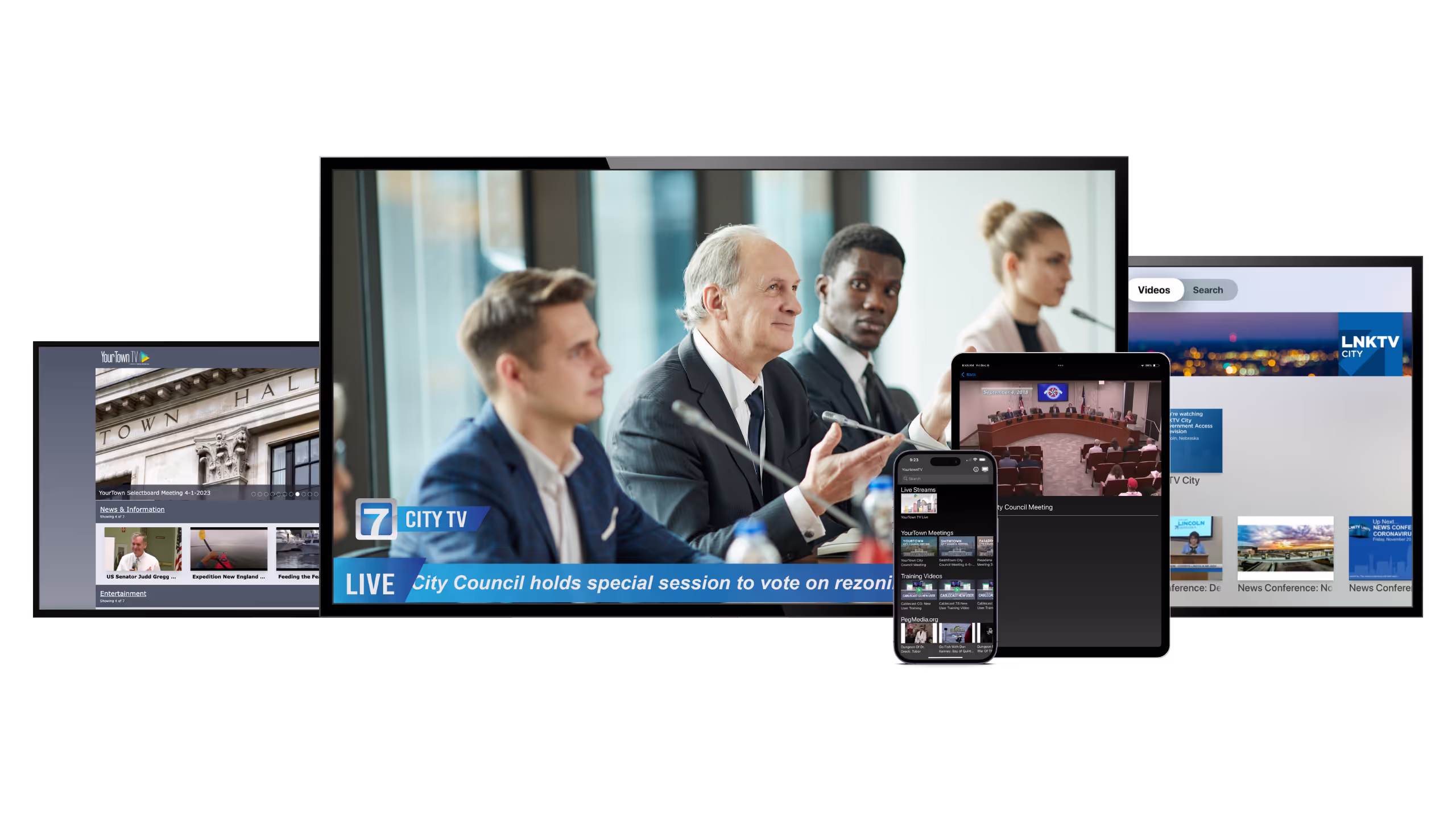 The Cablecast interface scheduling a city council meeting to cable, web and mobile at once.