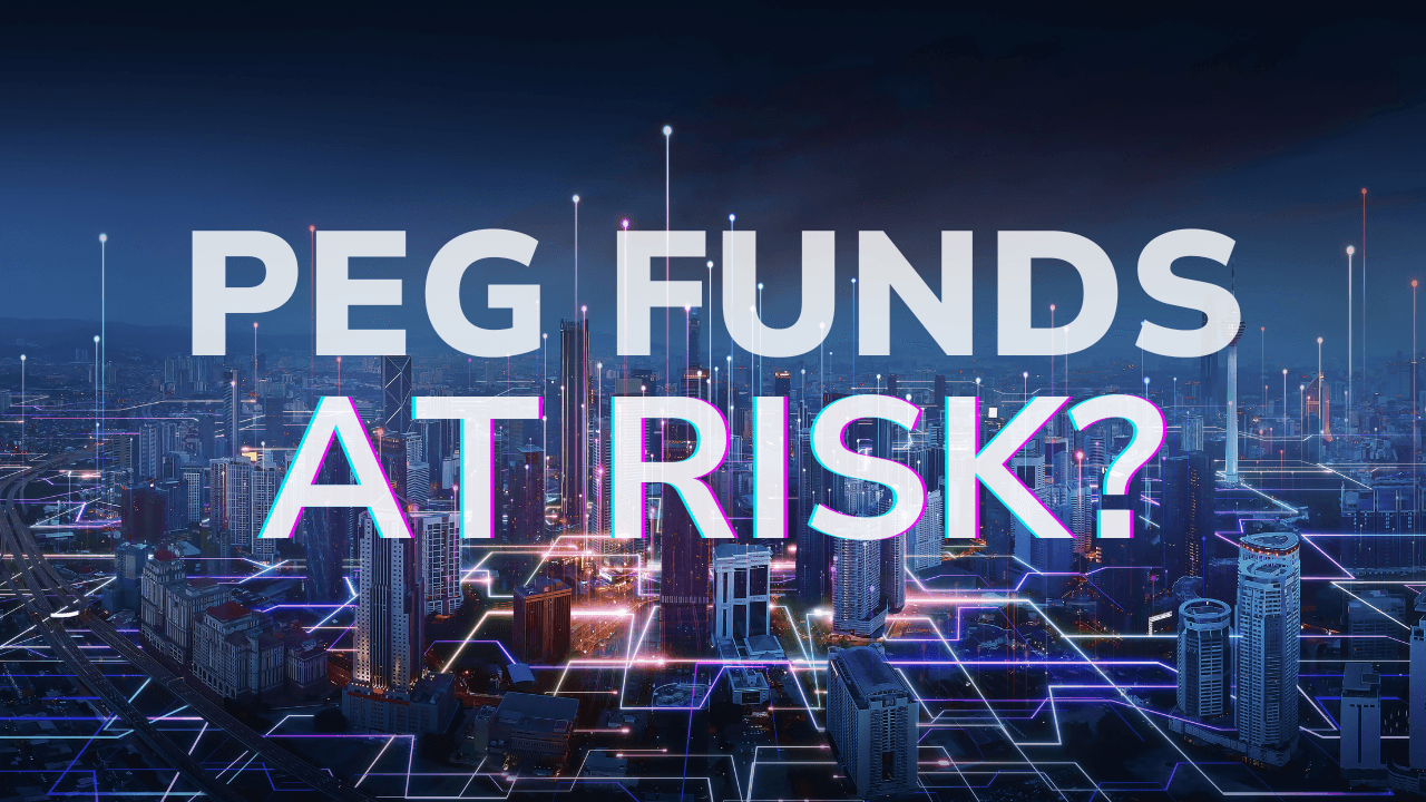 An illustration of a city with multiple lines of network connection with a text overlay that reads 'PEG Funds at Risk?'
