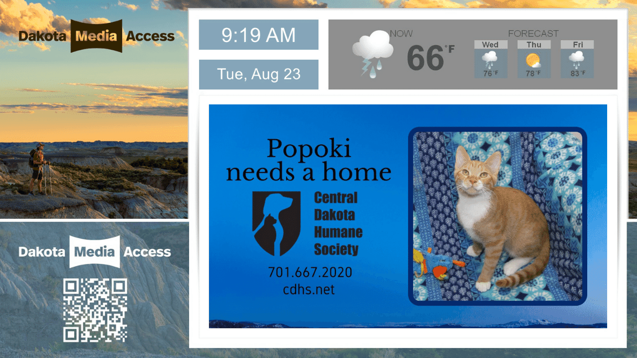 Screenshot of Dakota Media Access Bulletin Board Channel powered by Cablecast