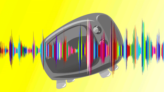 Illustration of TV with sound waves to represent audio and loudness