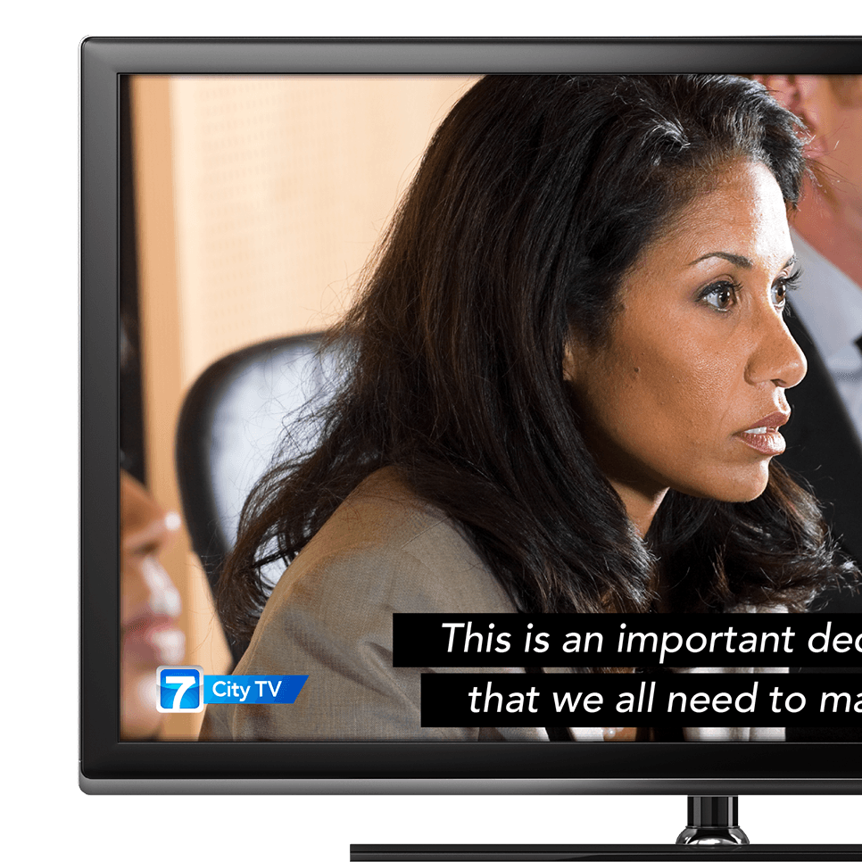 Closed captioned video on TV screen