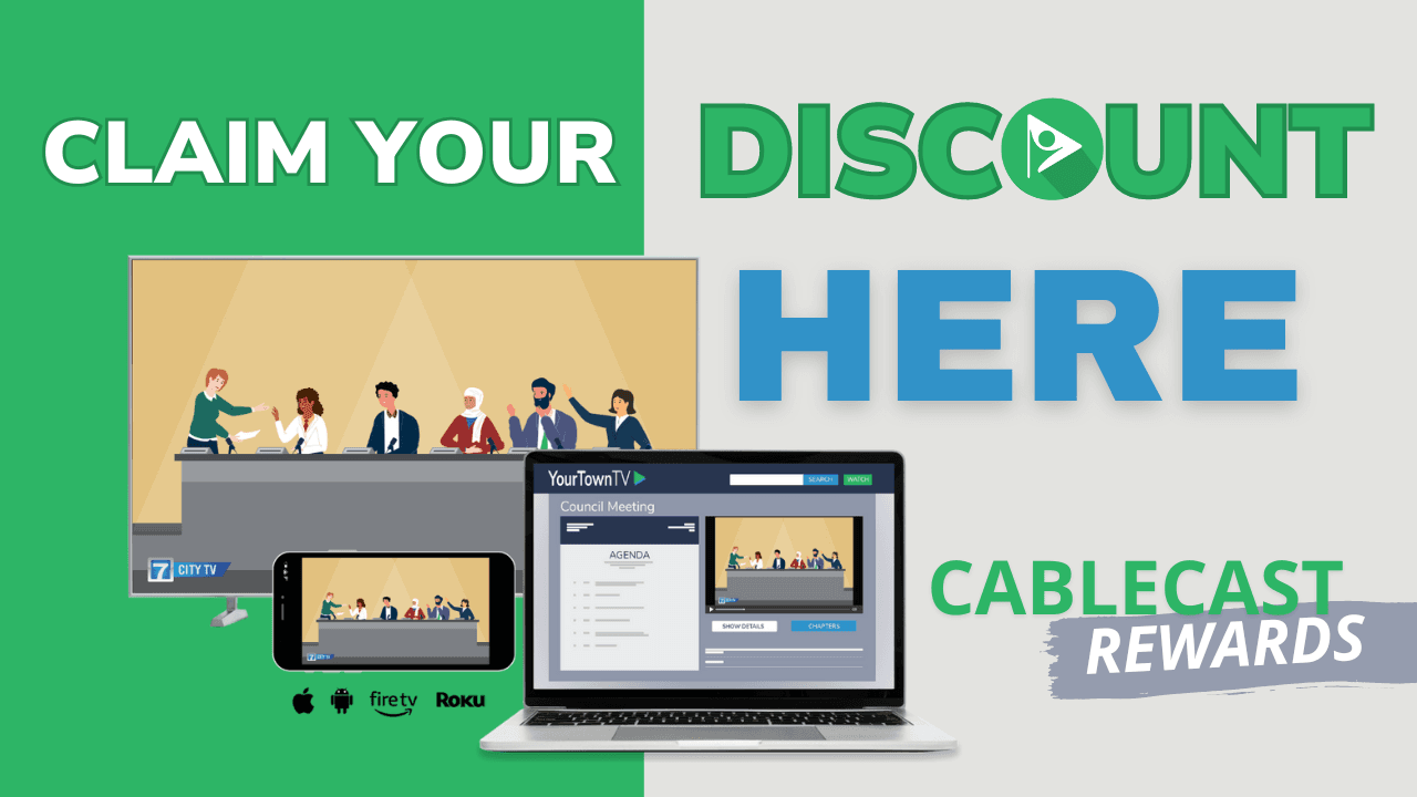 a graphic promotional image for the Cablecast Rewards referral program