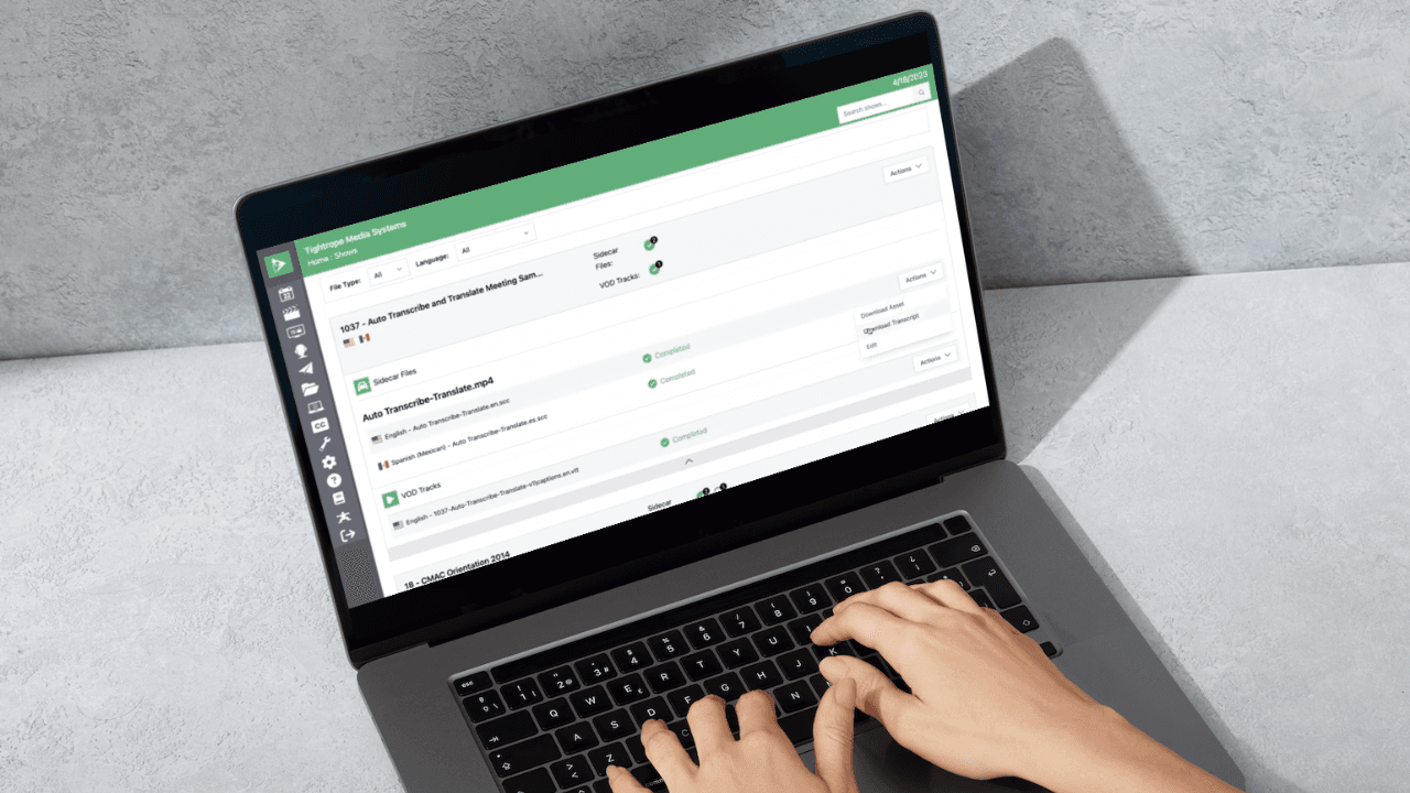 Cablecast Translate via Text Tracks UI displayed on a laptop