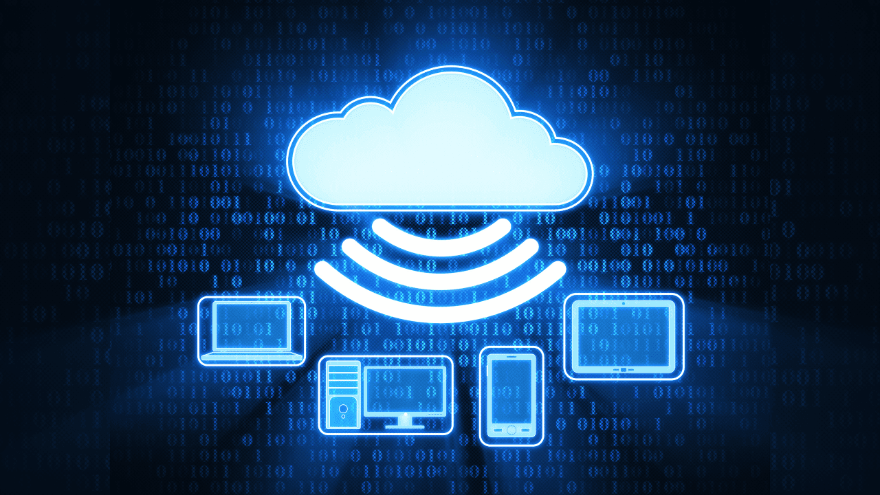 Wifi illustration of cloud sending a wireless signal to electronic devices