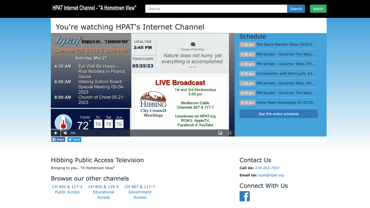Hibbing Public Access TV (HPAT) Internet Channel screenshot