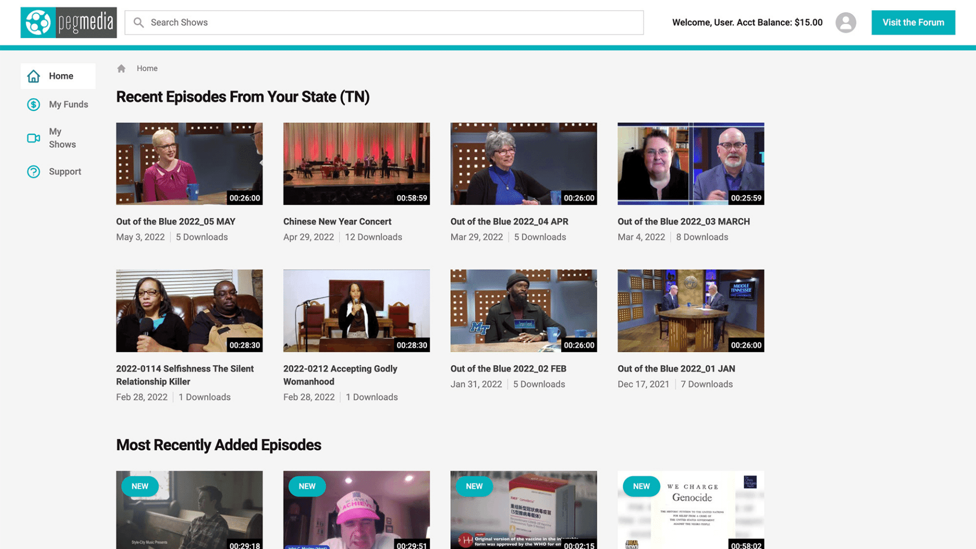 Screenshot of pegmedia.org page featuring available content for download