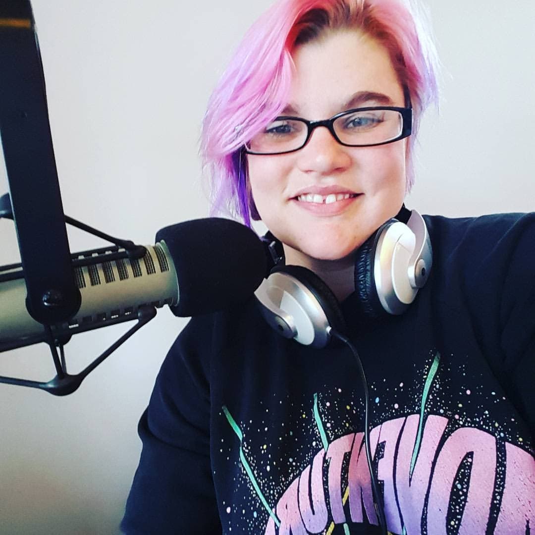 Boston Free Radio Manager, Heather McCormack, poses in the BFR studio at Somerville Media Center in Somerville, MA