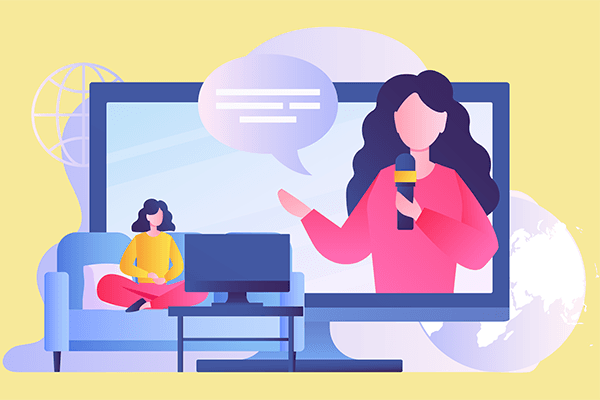 Illustration of a person viewing a community media program on television
