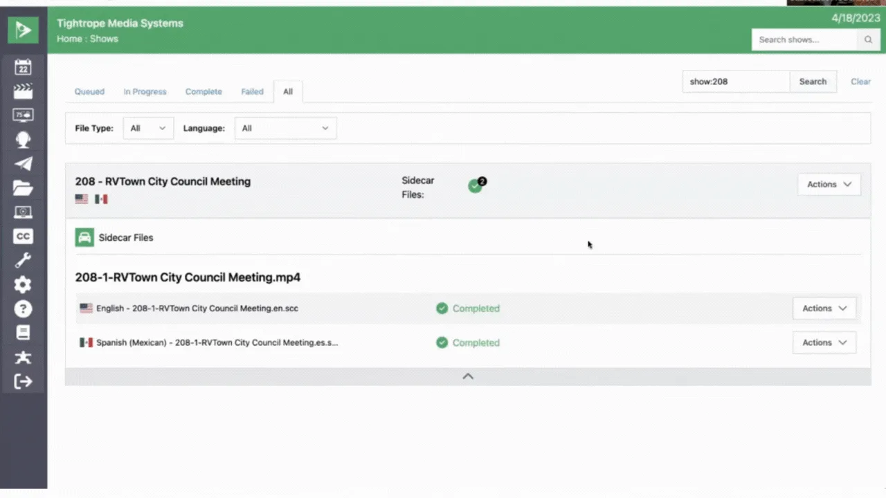 An animated image of someone clicking through the different tabs of the Text Tracks user interface for automated Multi-language translation in Cablecast Automation software