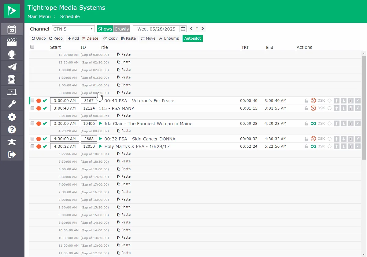 Scheduling - Undo / Redo